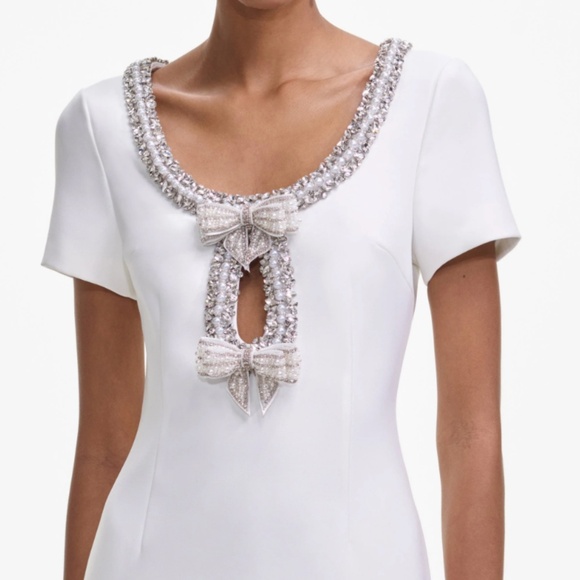self-portrait White Crepe Bow Mid Dress - Size US12 - MSRP $615 -  NWT - Picture 4 of 9